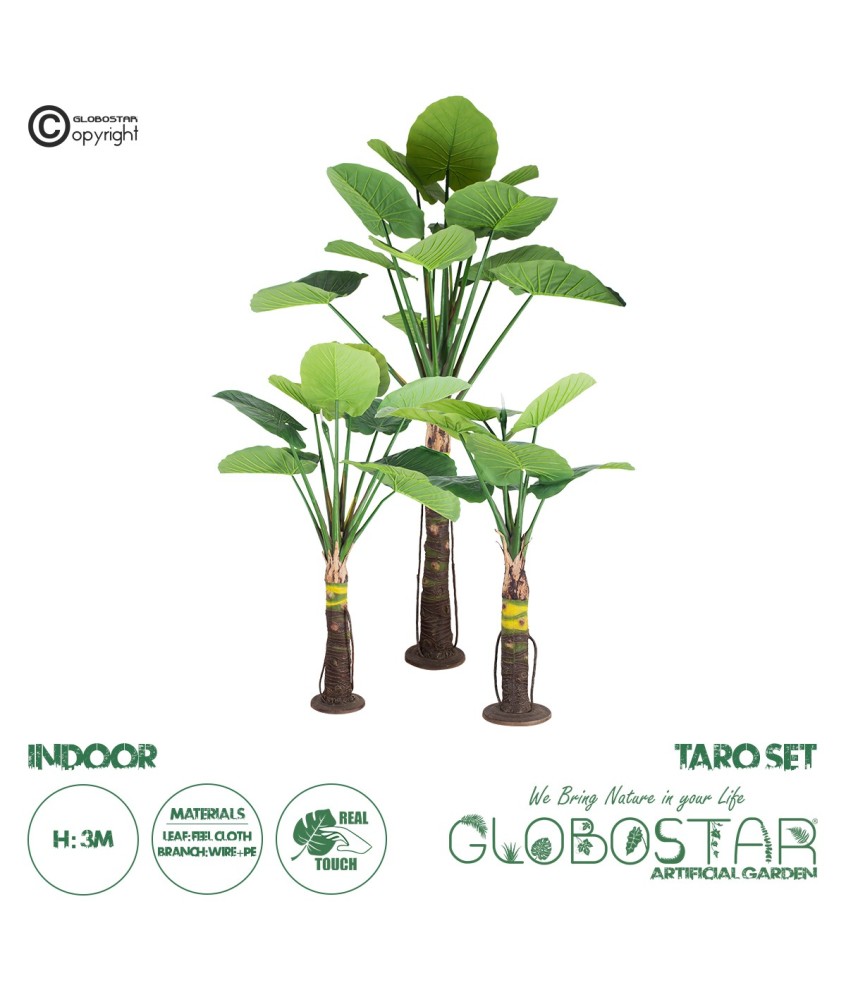 GloboStar® Artificial Garden TARO SET 20089 Τεχνητό Διακοσμητικό Σετ Φυτών Κολοκασία A:Υ300cm B:Υ210cm C:Υ160cm